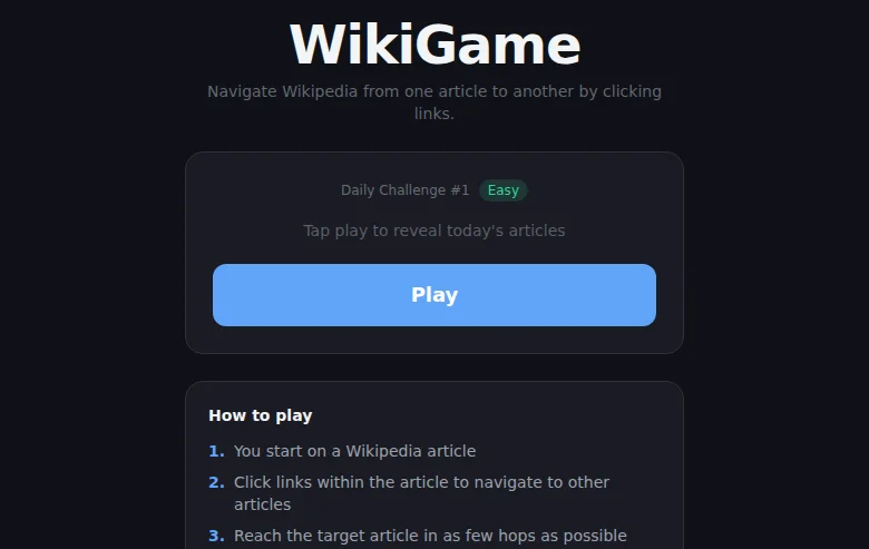 WikiGame screenshot