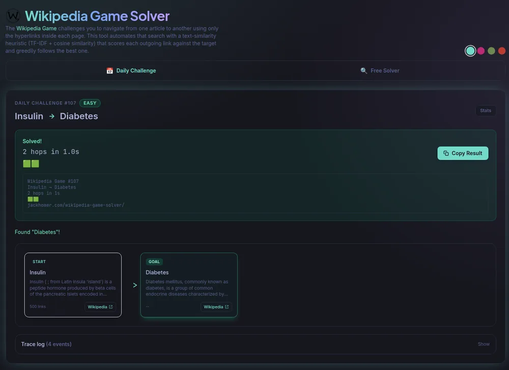 Wikipedia Game Solver screenshot